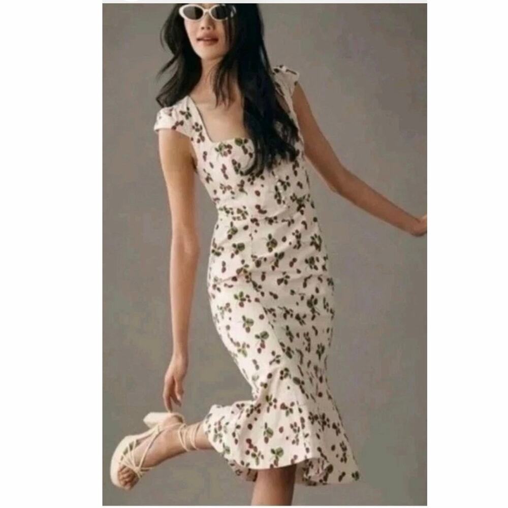 Anthropologie Maeve Cecily Strawberry  Fit & Flare Sweetheart Dress NWT Large